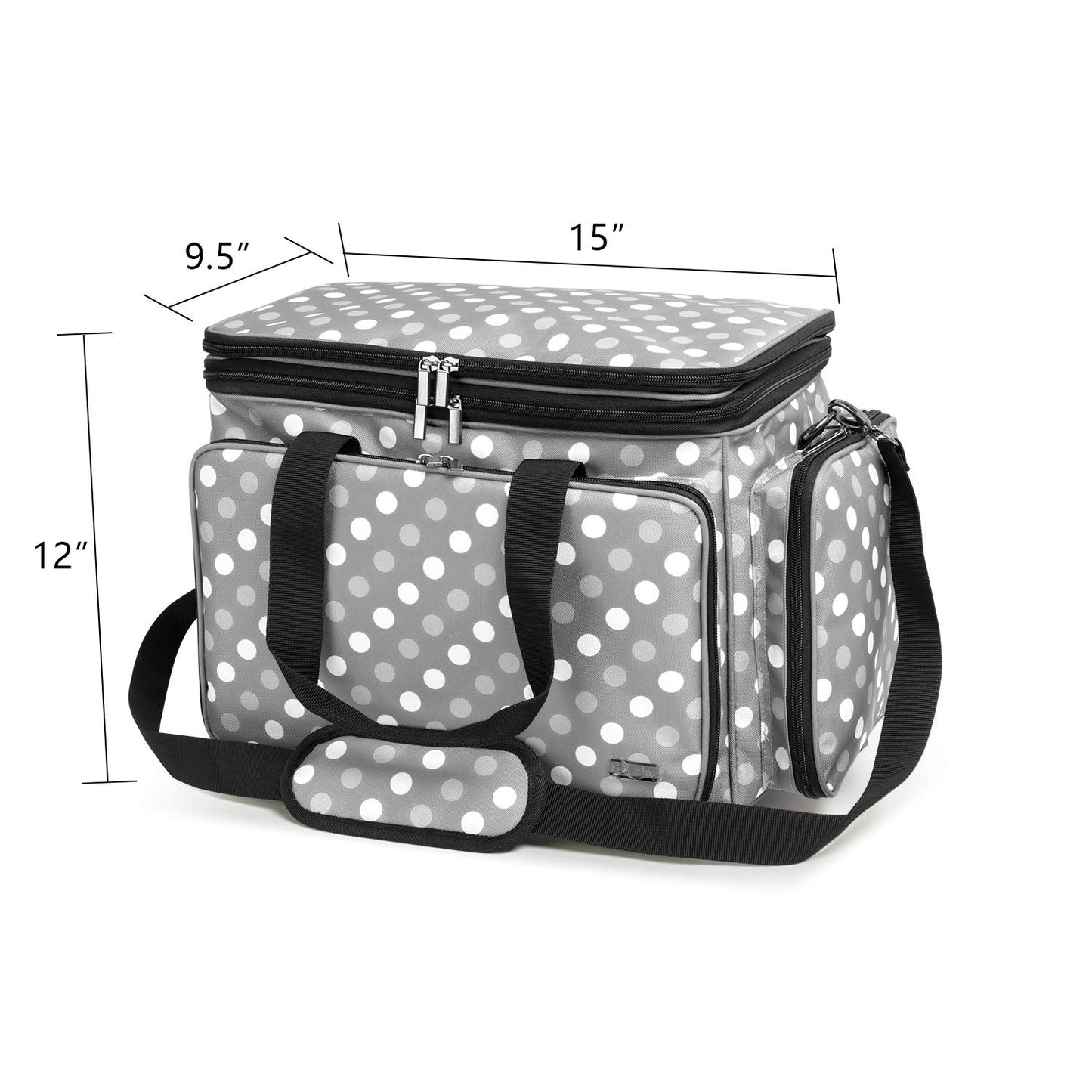 LUXJA Portable Yarn Knitting Storage Tote Bag, Gray Dots