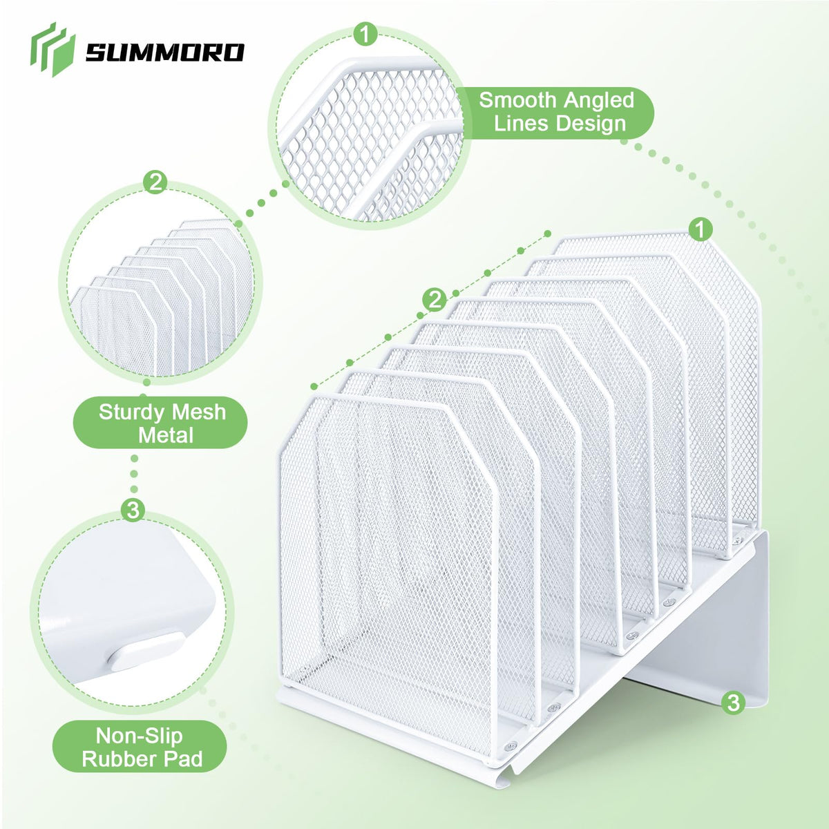 SUMMORO Inclined File Organizer for Desk, 7-Section Vertical File Holder