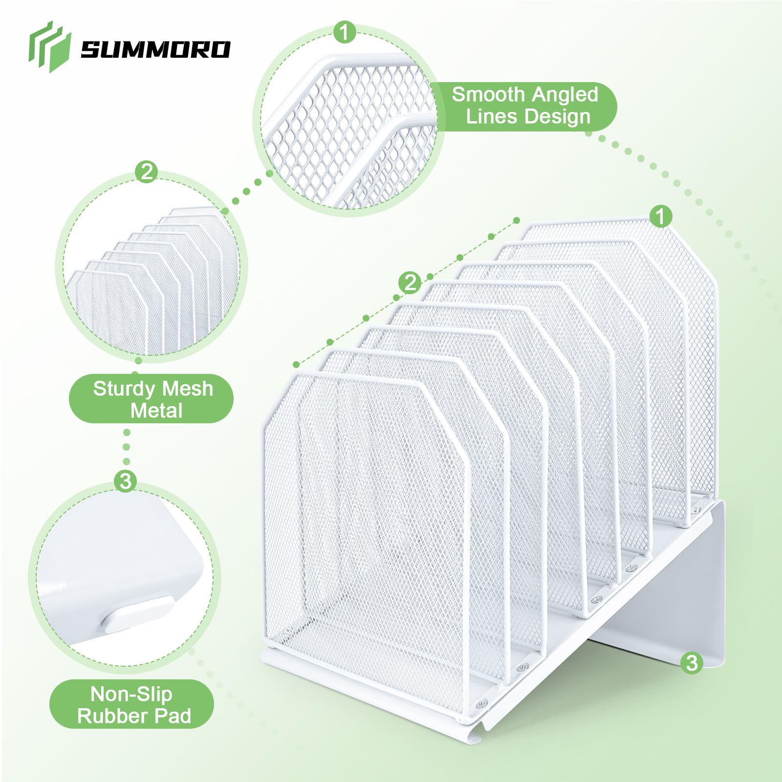 SUMMORO Inclined File Organizer for Desk, 7-Section Vertical File Holder