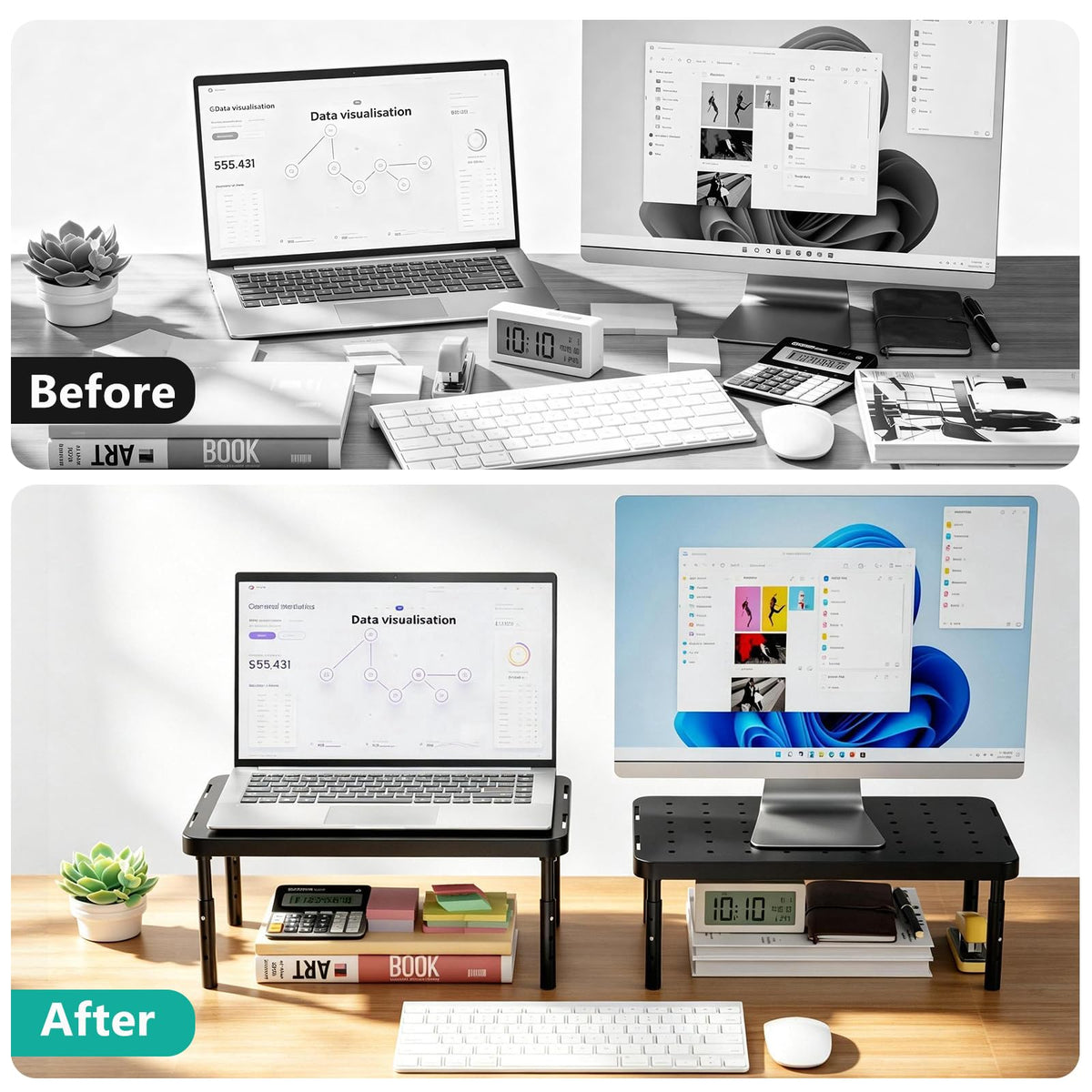 WALI Dual Monitor Riser for Desk, Adjustable Laptop Riser, up to 44 lbs