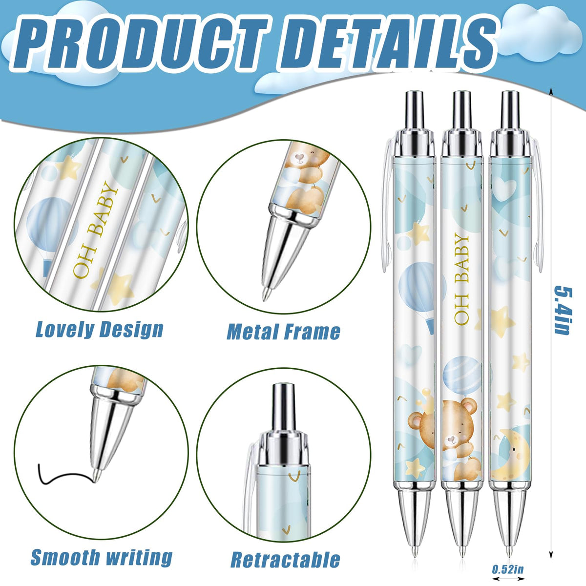 EYNDYN 289 Pieces Baby Shower Gifts for Guest Blue Bear Ballpoint Pens and Keychains Favors Bulk