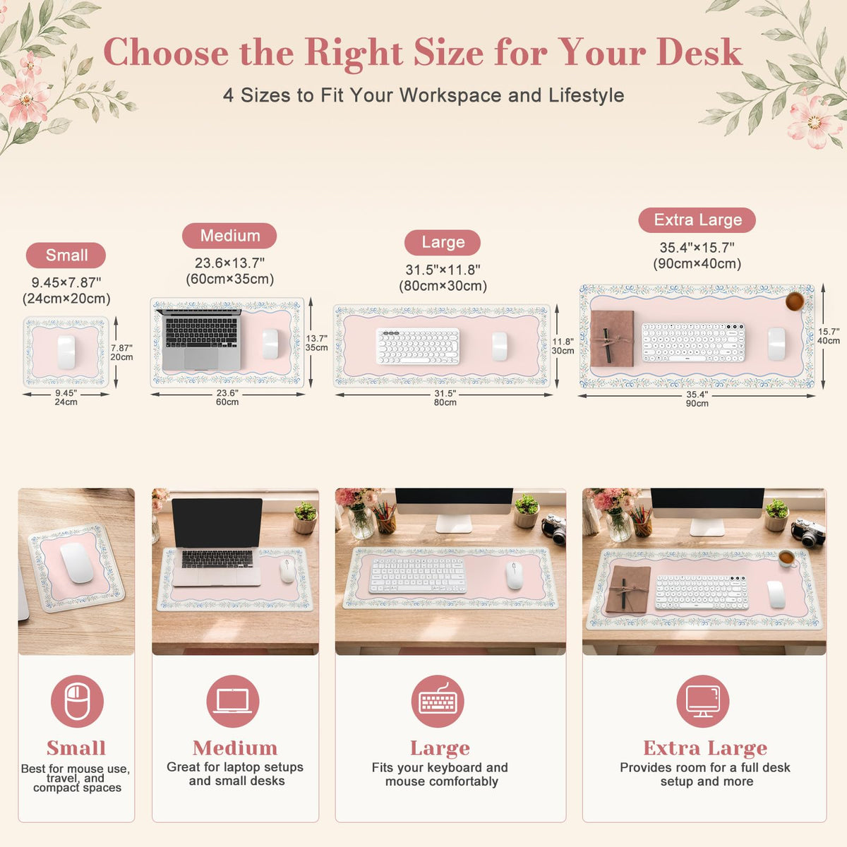 HAOCOO Cute Desk Topper, 31.5" x 11.8" Desk Pad for Office Pink Ribbon