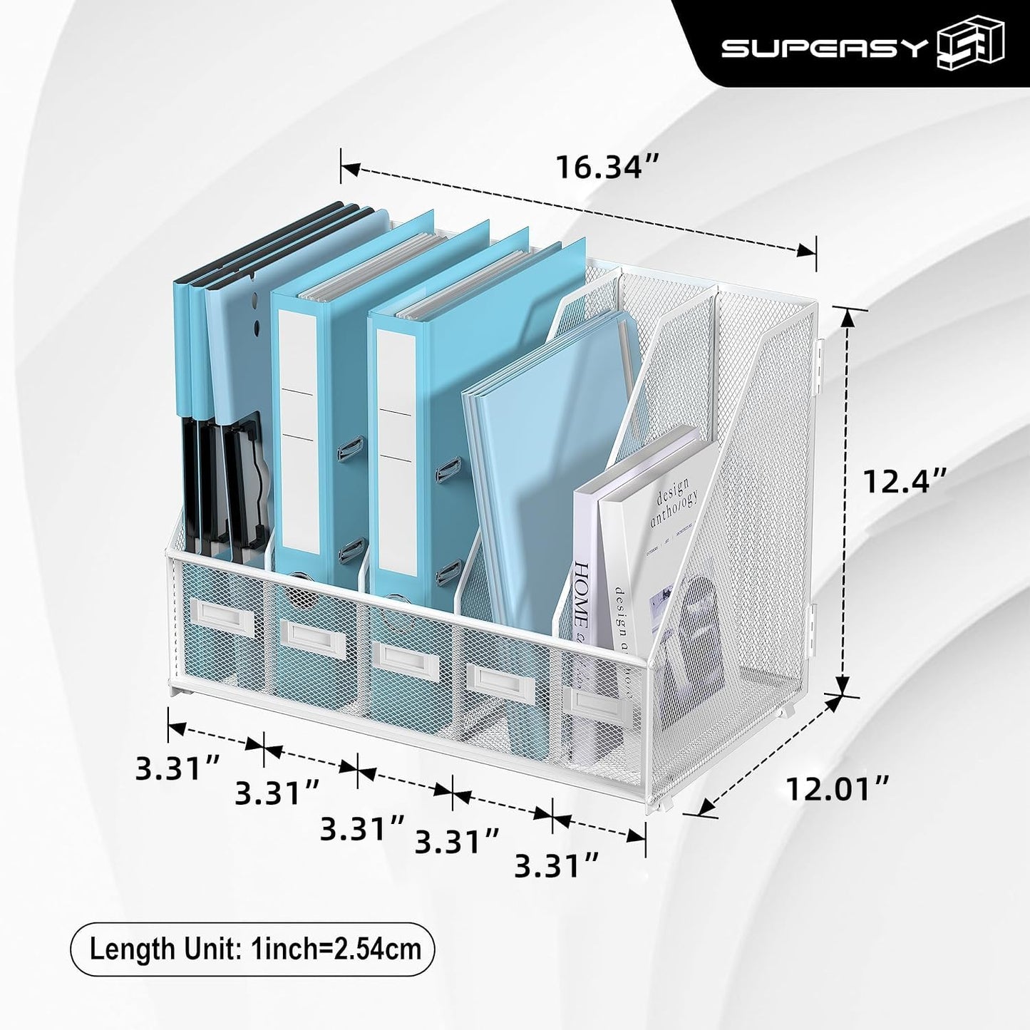 SUPEASY Desk Organizers Metal Desk Magazine File Holder with 5 Vertical Compartments Rack File