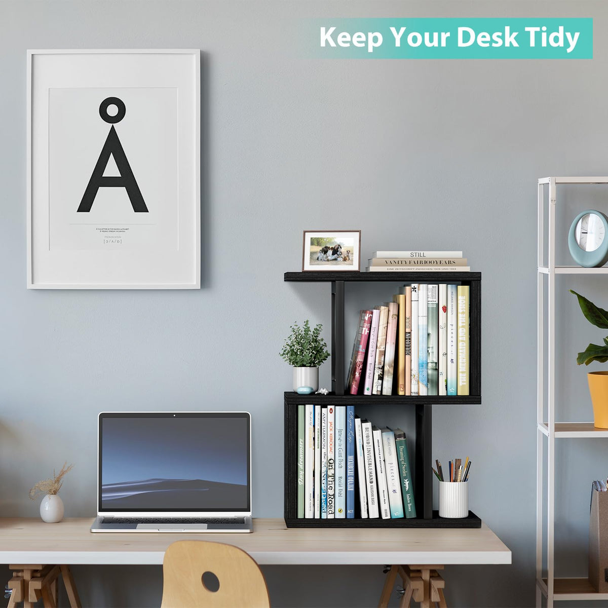 IGERI Desktop Bookshelf Shelf for Top of Desk - Black Small Organizer 3-Tier Shelves Storage