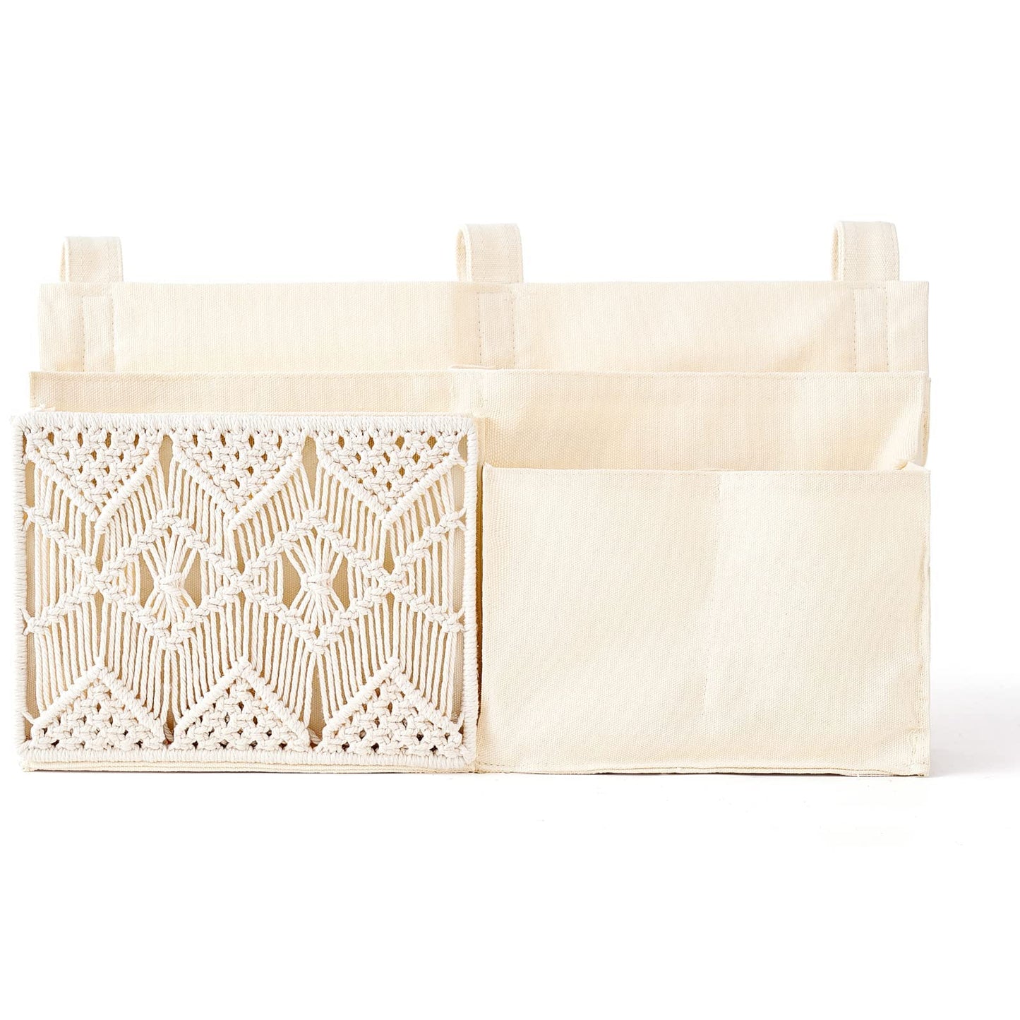 Mkono Bedside Caddy, Macrame Bunk Bed Hanging Organizer, 7 Pockets Ivory
