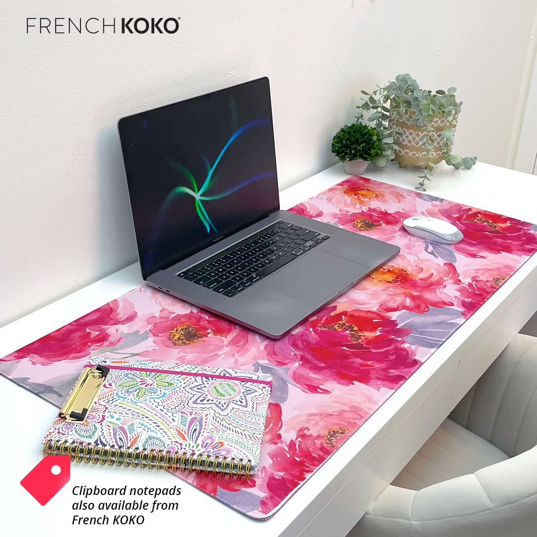French KOKO Large Mouse Pad Desk Mat 15" x 30" – Extended Floral Desk Protector for Keyboard &