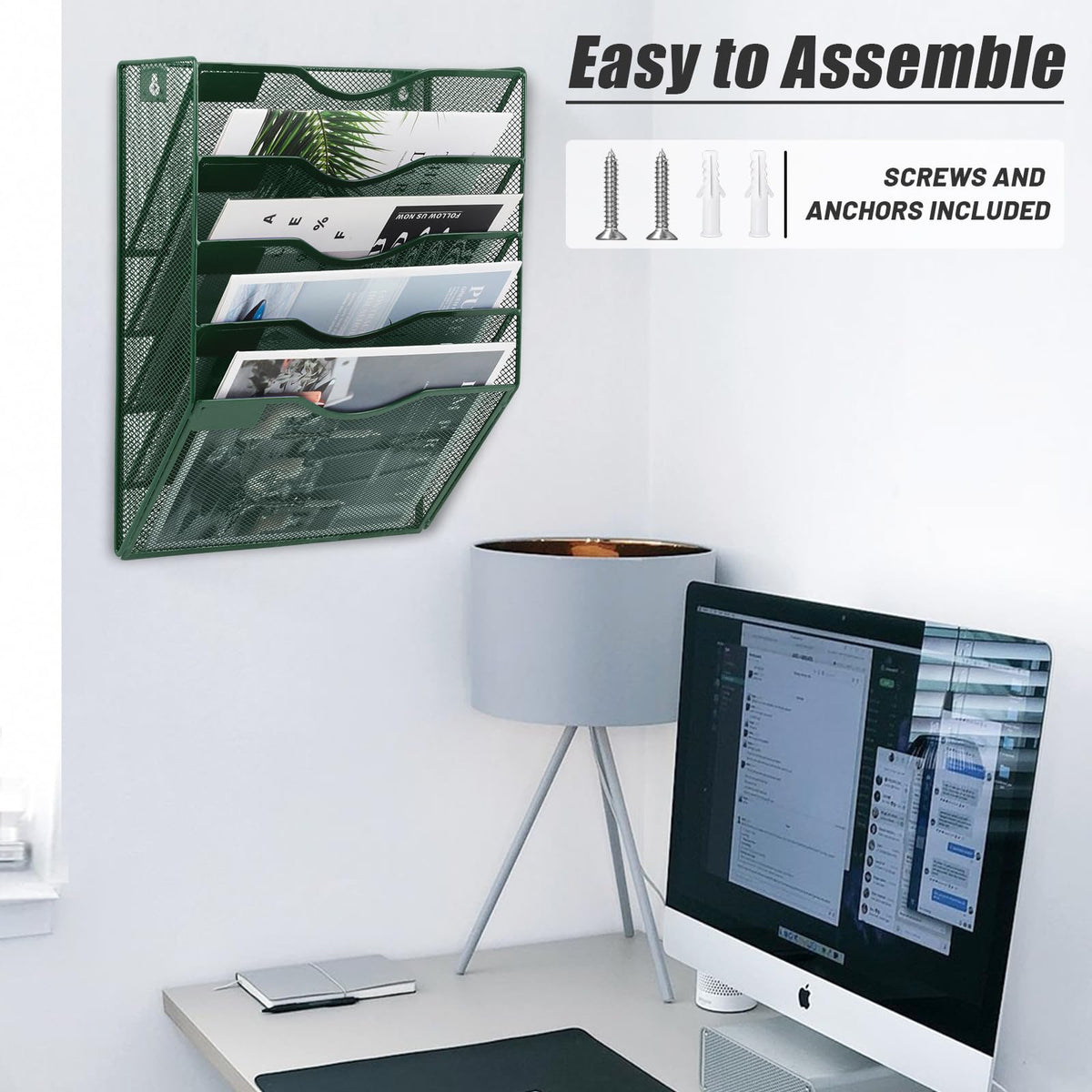 EASEPRES 5 Pocket Mesh Hanging File Organizer, Wall Mounted Mail Paper Document Folder Holder