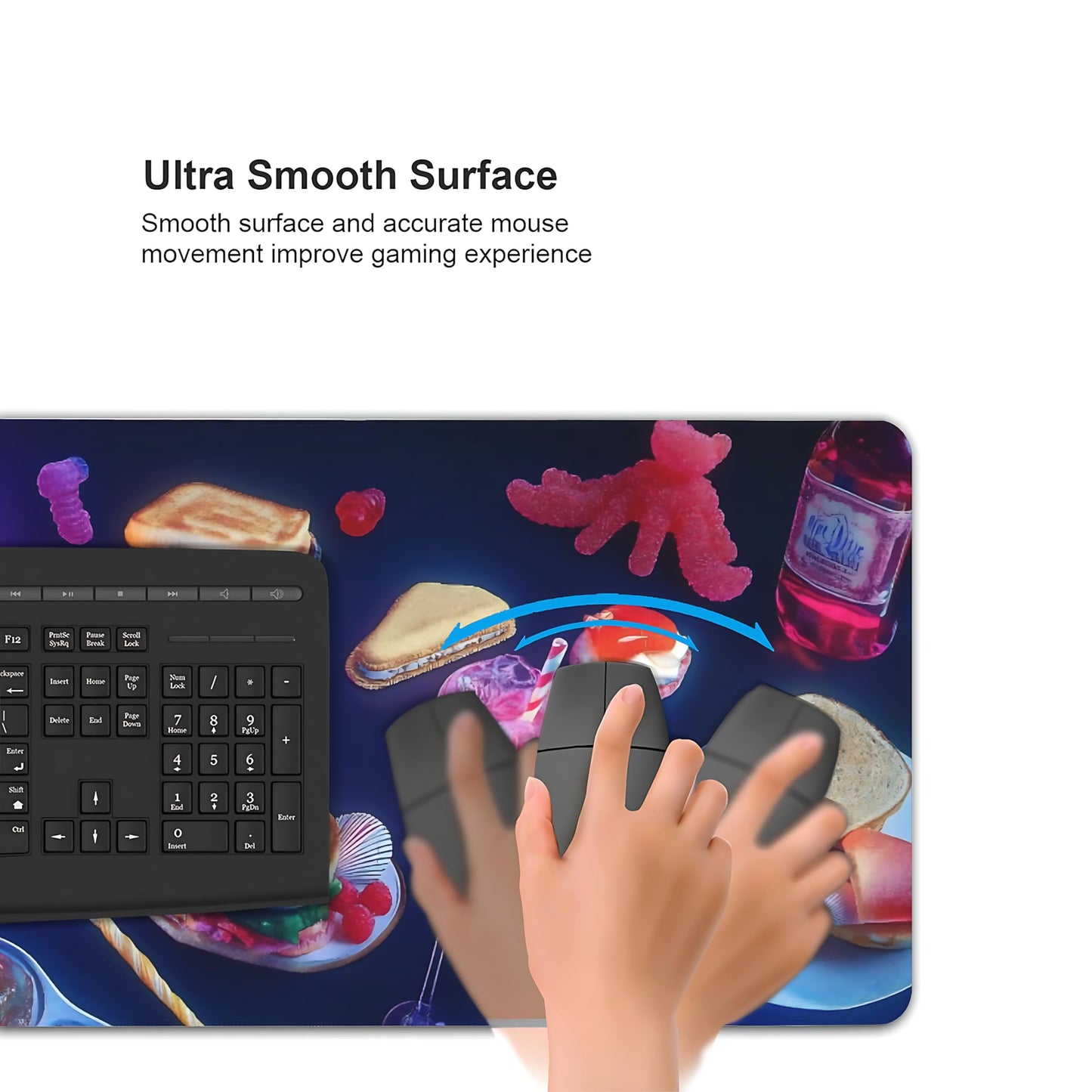 Cute Aesthetic Party Gaming Mouse Pad, Blue Pink Retro-Futurism Desk Mat with Anti-Slip Base &