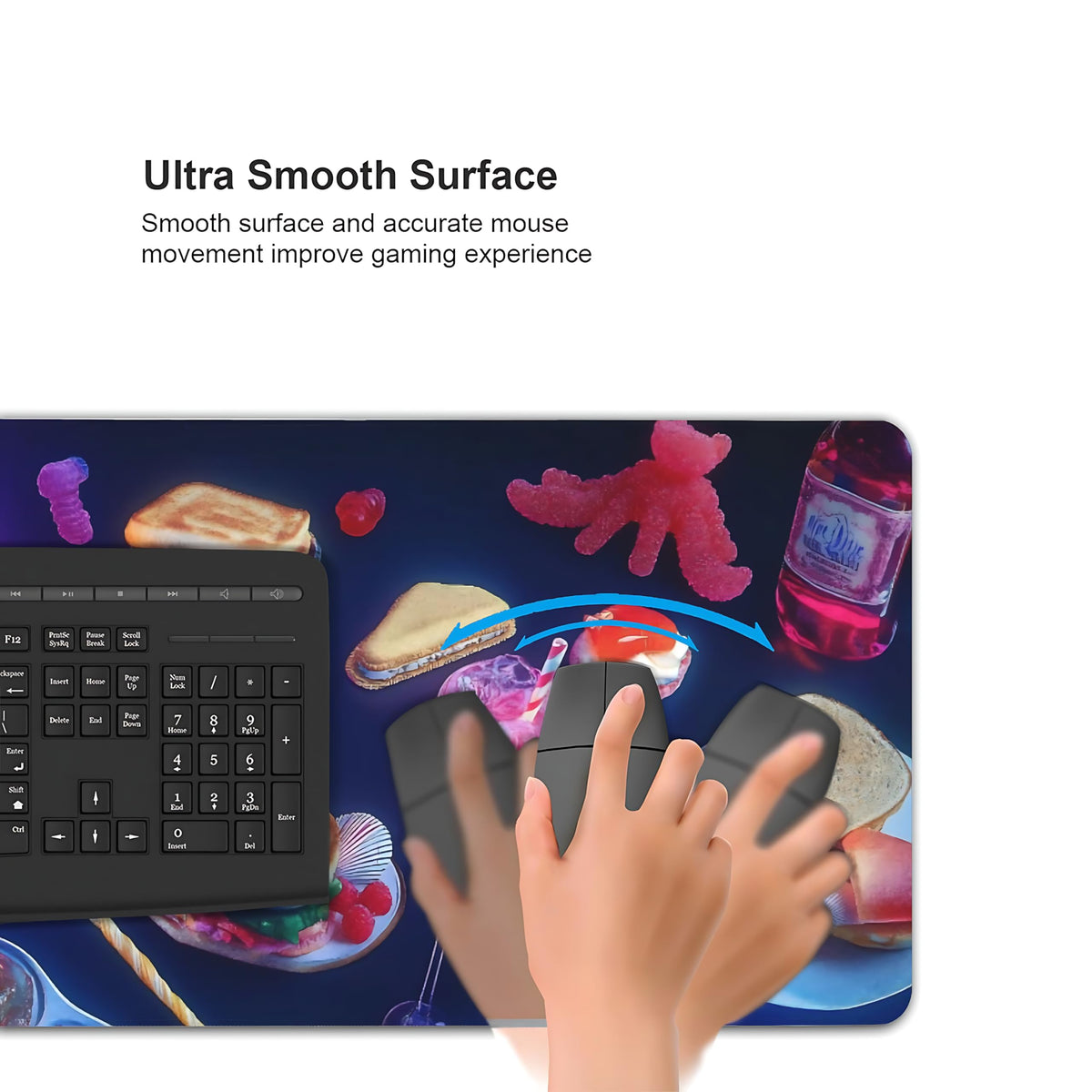 Cute Aesthetic Party Gaming Mouse Pad, Blue Pink Retro-Futurism Desk Mat with Anti-Slip Base &