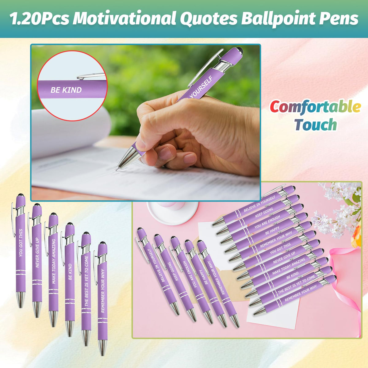 60 Piece Inspirational Pens Kit with Stylus Tip & Sayings – 30 Motivational Pen + 30 Individual