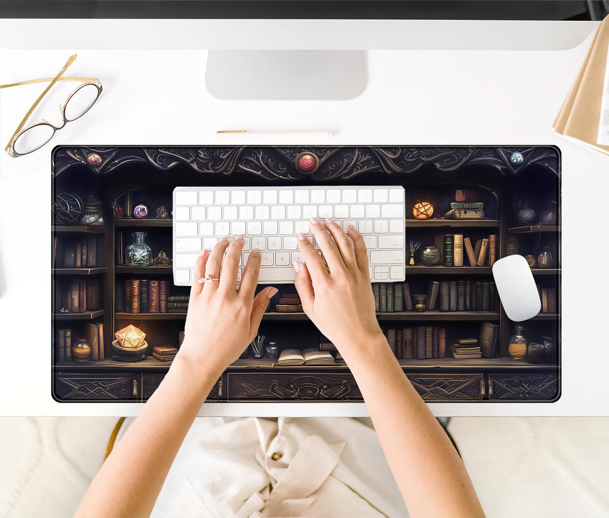 Gaming Desk Mat Large Mouse Pad, Magical Bookshelf Desk Pad Extended Mouse Mat XXL, Keyboard Pad