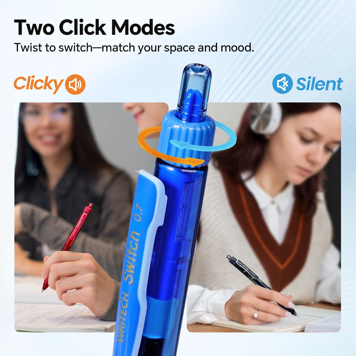 WRITECH Colored Gel Pens 0.7mm: Switch Silent Click Mode for Quiet or Click Feedback Smooth Writing