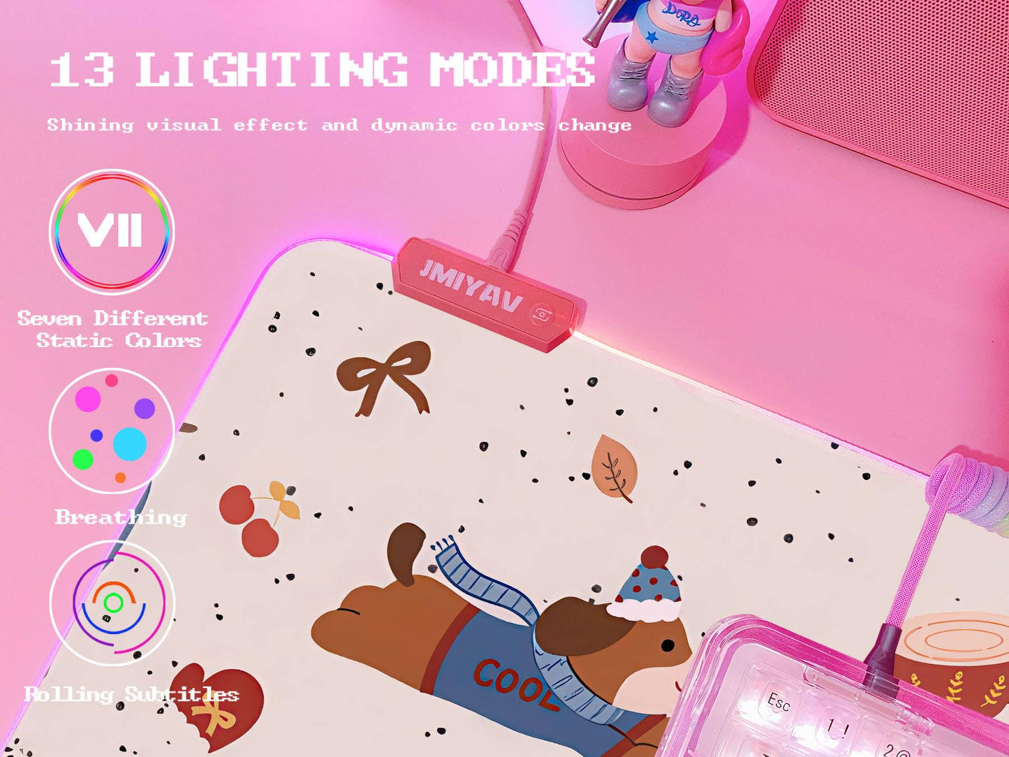 JMIYAV Pink RGB Gaming Mouse Pad 31.5x12 Inch PC XL Large Extended Glowing Led Light Up Desk Pad