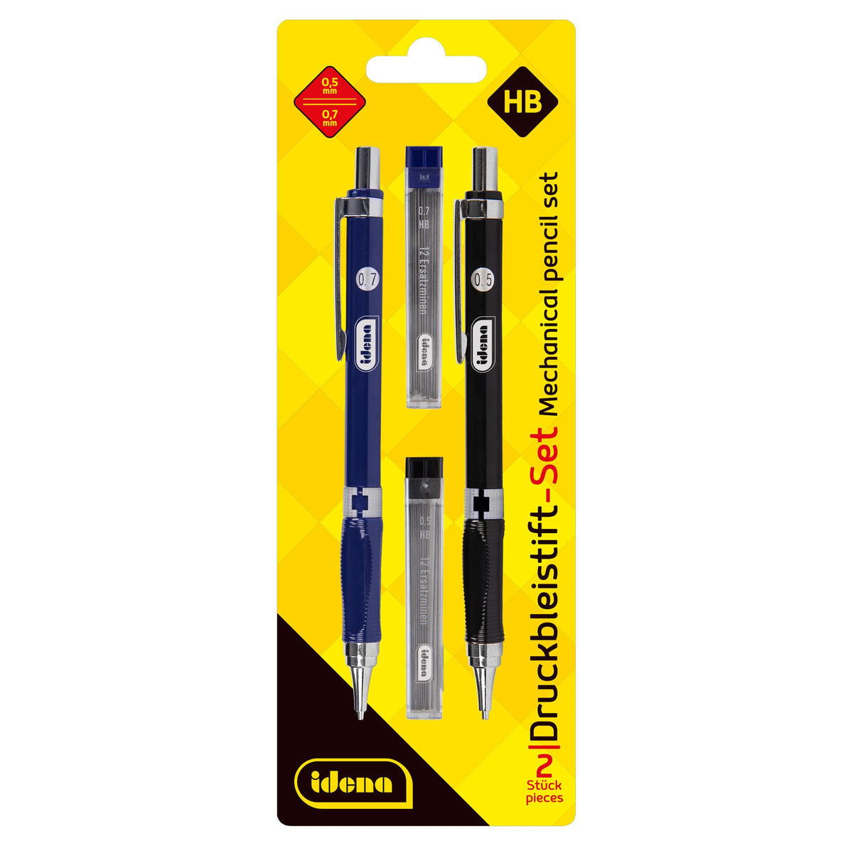 Idena 12145 - Mechanical Pencil Set - 2 Pieces - 0.5 and 0.7 mm with 12 Refills