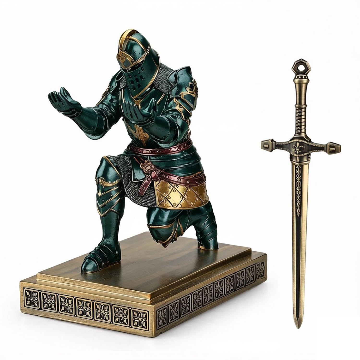 King's Guard Knight Pen Holder with a Letter Opener Desk Organizers Green
