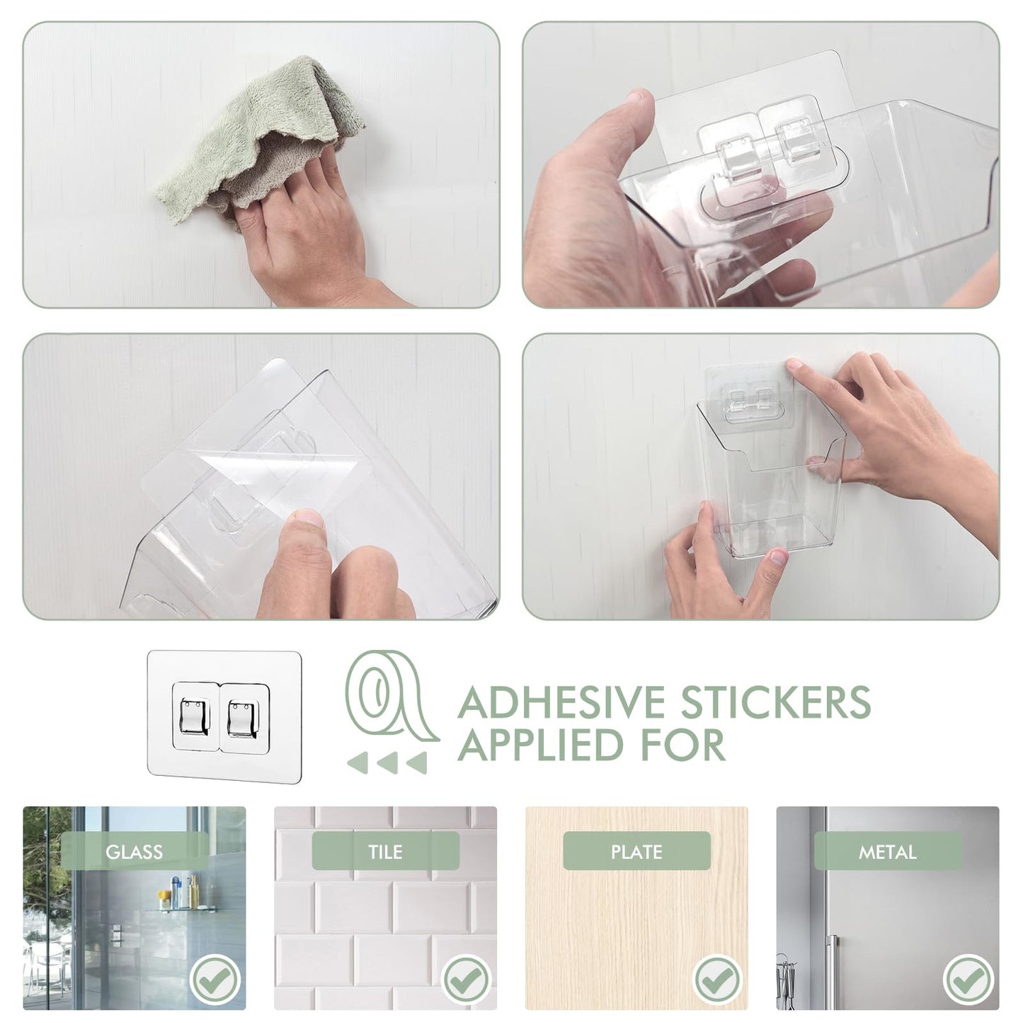 Clear Adhesive Wall Storage Bins 4-Pack Cabinet Door Organizer Cups(Medium)