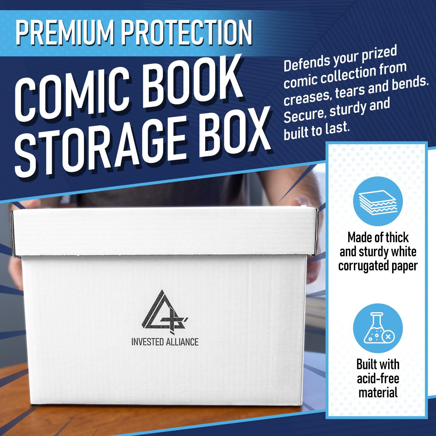 Invested Alliance Premium Short Comic Book Storage Box Organizer with Lid | Thick Cardboard Comic