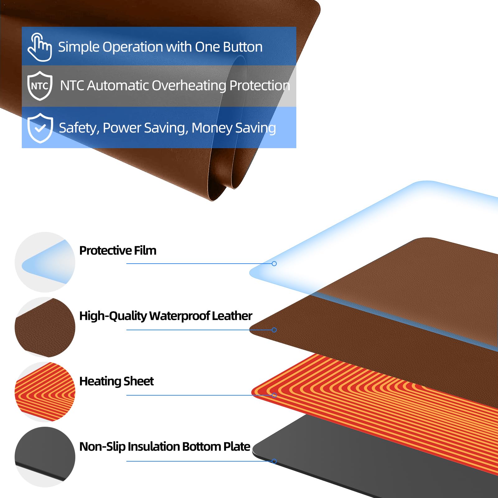 tulpock Heated Desk Pad Mouse Pad - Heated Desk Mat - Warm Desk Pad - 3 Levels Heating & 4 Hours
