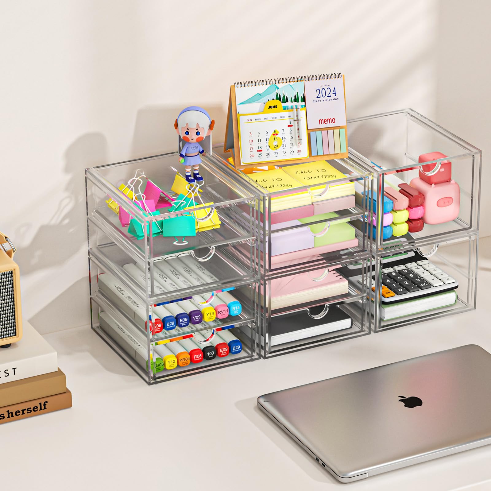 caktraie 4-Drawer Acrylic Storage Organizer for Desk, Crafts,Vanity