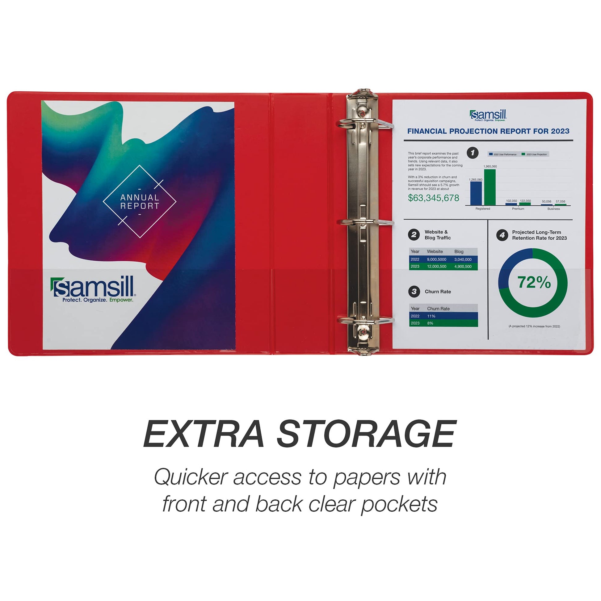 Samsill Durable 2 inch 3 Ring Binder, D Ring Binder, 100% Recycled Chipboard, Red, 4 Pack