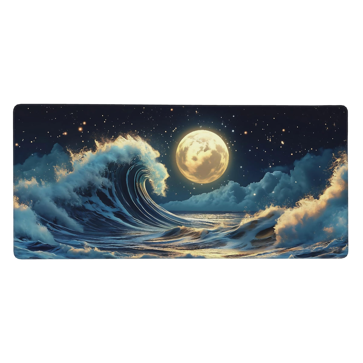 Aesthetic Kanagawa Great Wave Gaming Mouse Pad, Deep Blue Japanese Desk Mat with Anti-Slip Base &