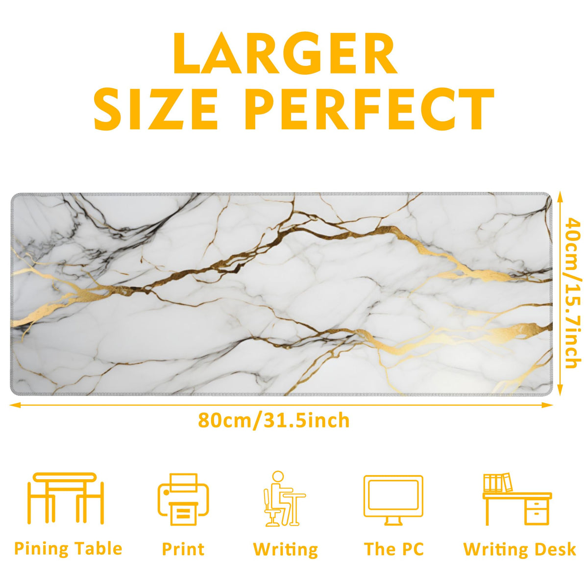 Uiaoiais Desk Mat,Gold Line Marble Gaming Mouse Pad,31.5""X15.7"" Large Desk Pad with Stitched Edge