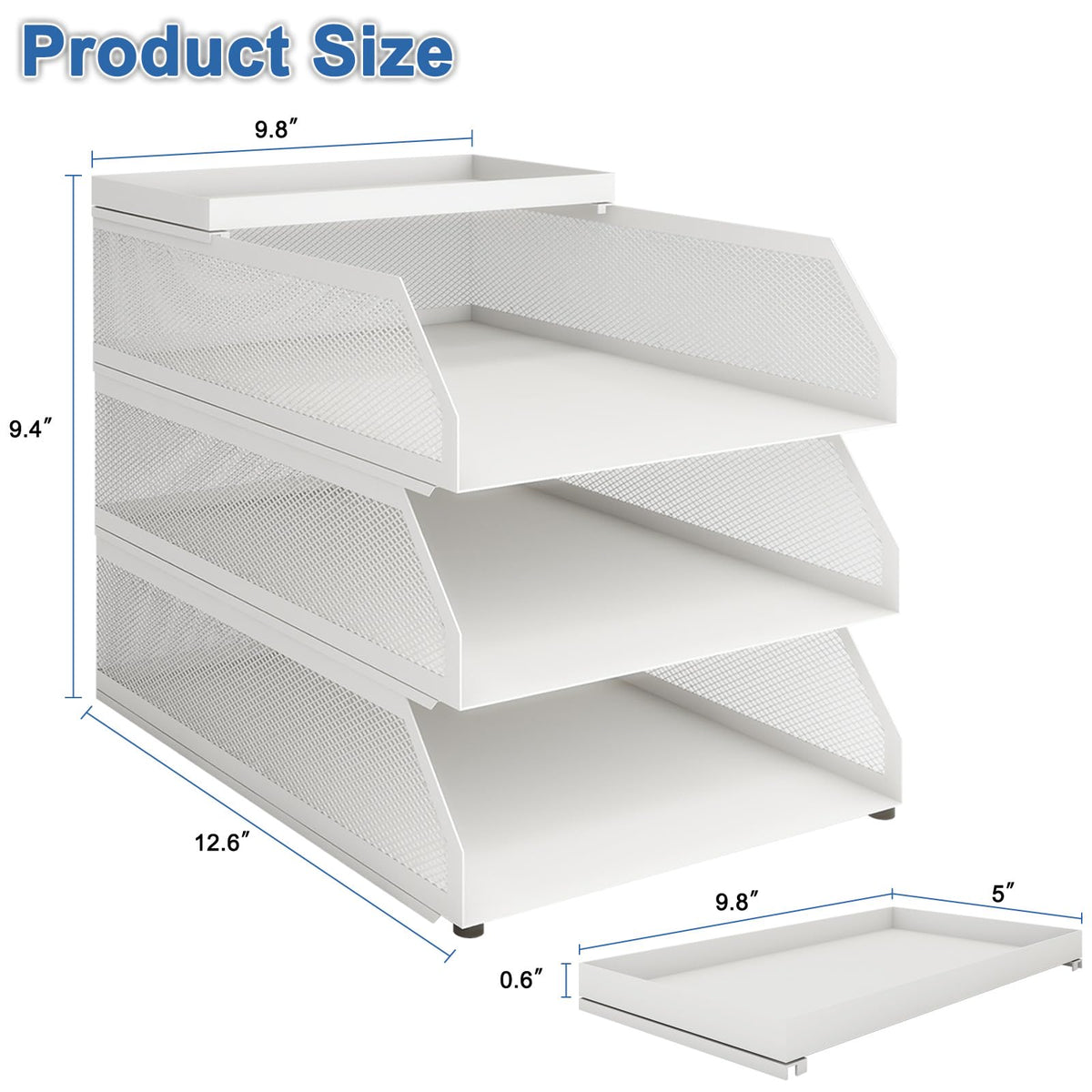 Natwind 3-Tier Stackable Metal Mesh Desk Paper Tray Organizer, White