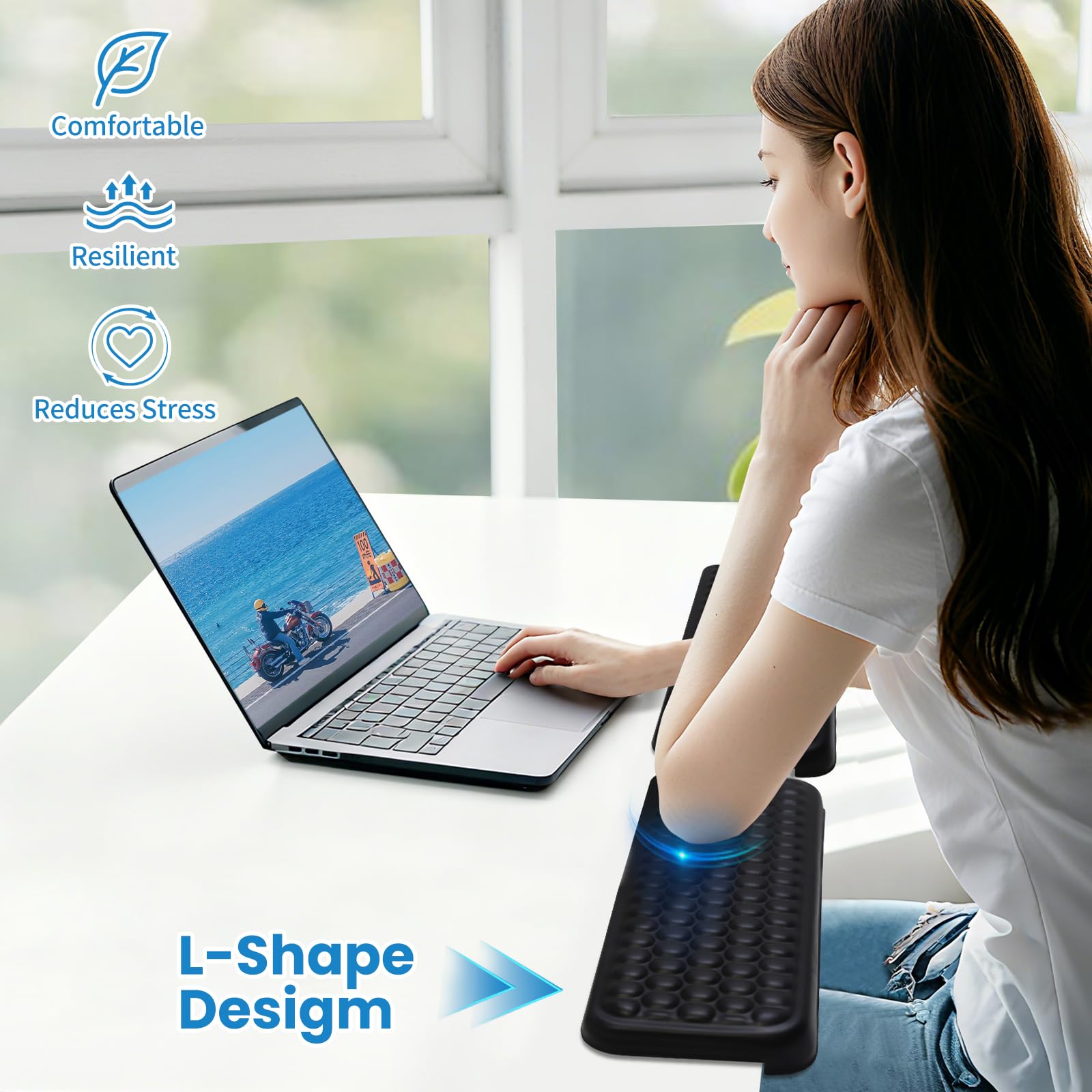 L-Shaped Desk Elbow Pad for Desk, 2-Piece Ergonomic Desk Edge Cushion, PU Leather Elbow Support