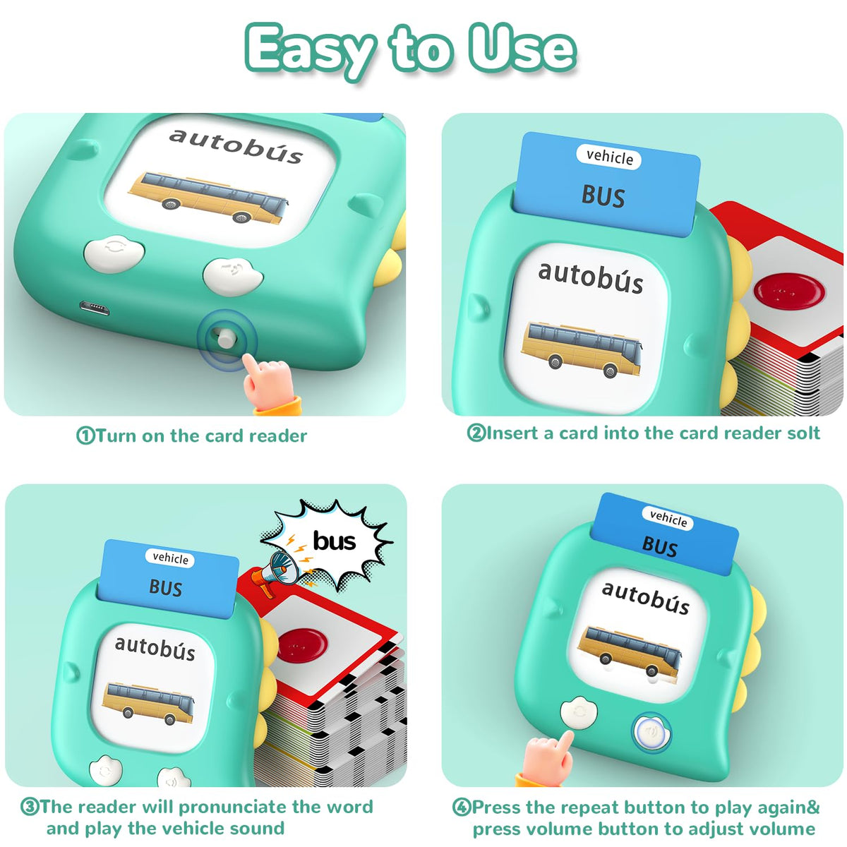 Kidzdo 520 Words Spanish English Talking Flashcards for 3 4 5 6 Years Old Boys and Girls, Green