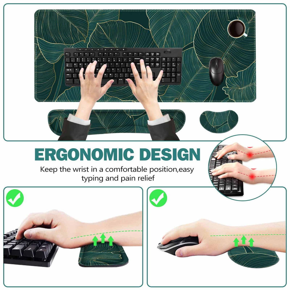 ToLuLu Extended Gaming Mouse Pad, Ergonomic Keyboard Mouse Wrist Rest Set