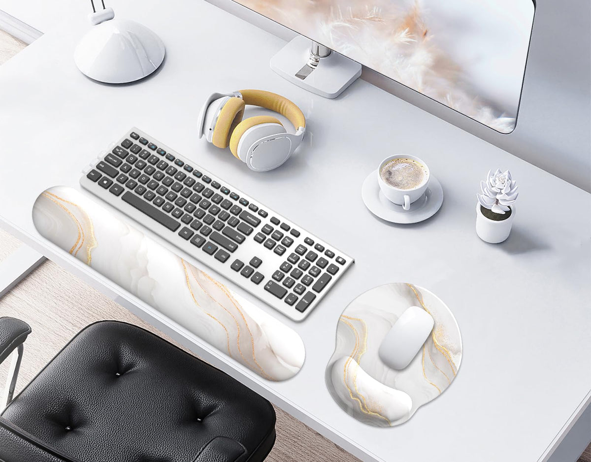 eulps Mouse Pad Wrist Support, Ergonomic Memory Foam Keyboard Wrist Pad & Gel Wrist Rest Set for