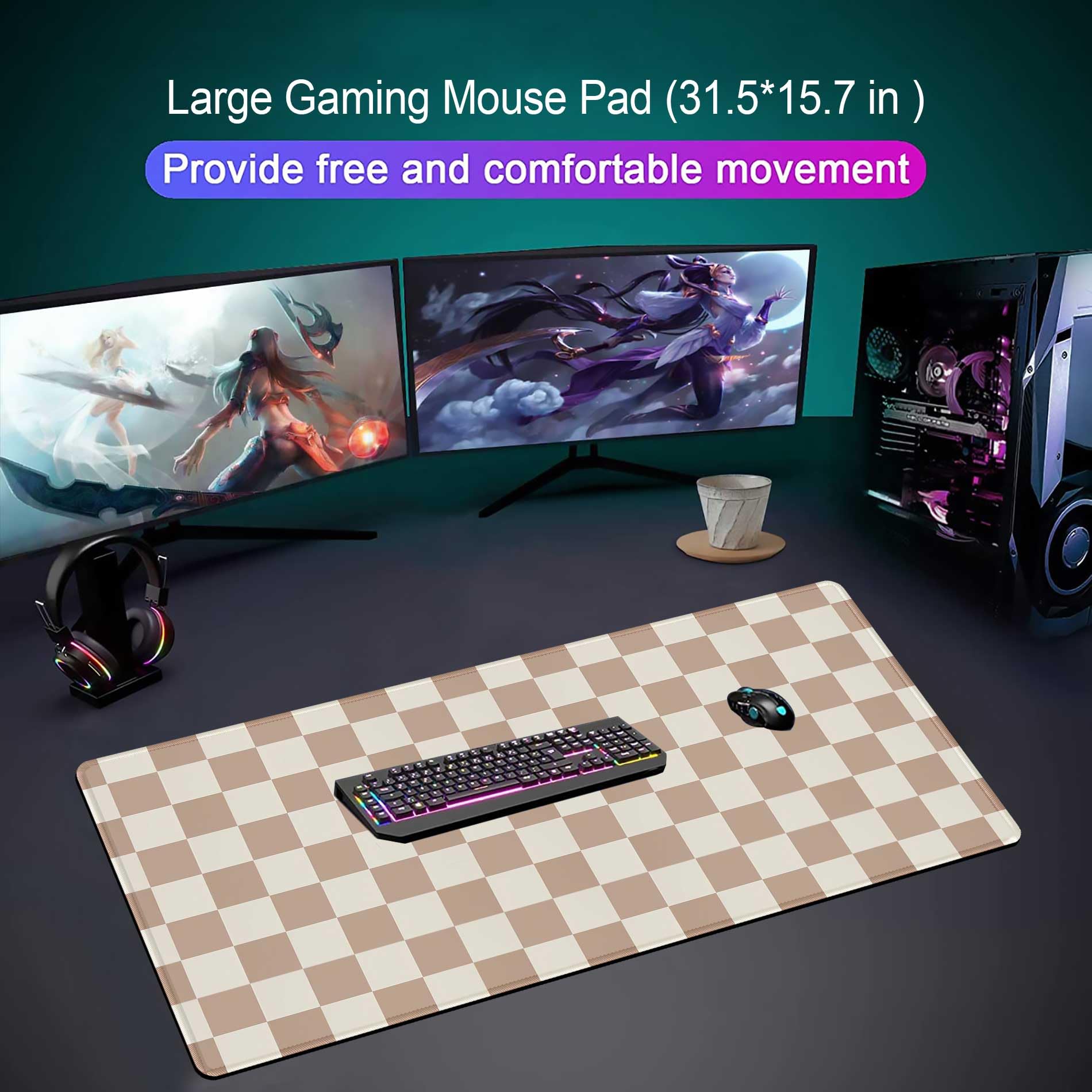 XXL Brown Checkered Mouse Pad with Non-Slip Rubber Base, Large Modern Aesthetic Mouse Pads for Desk