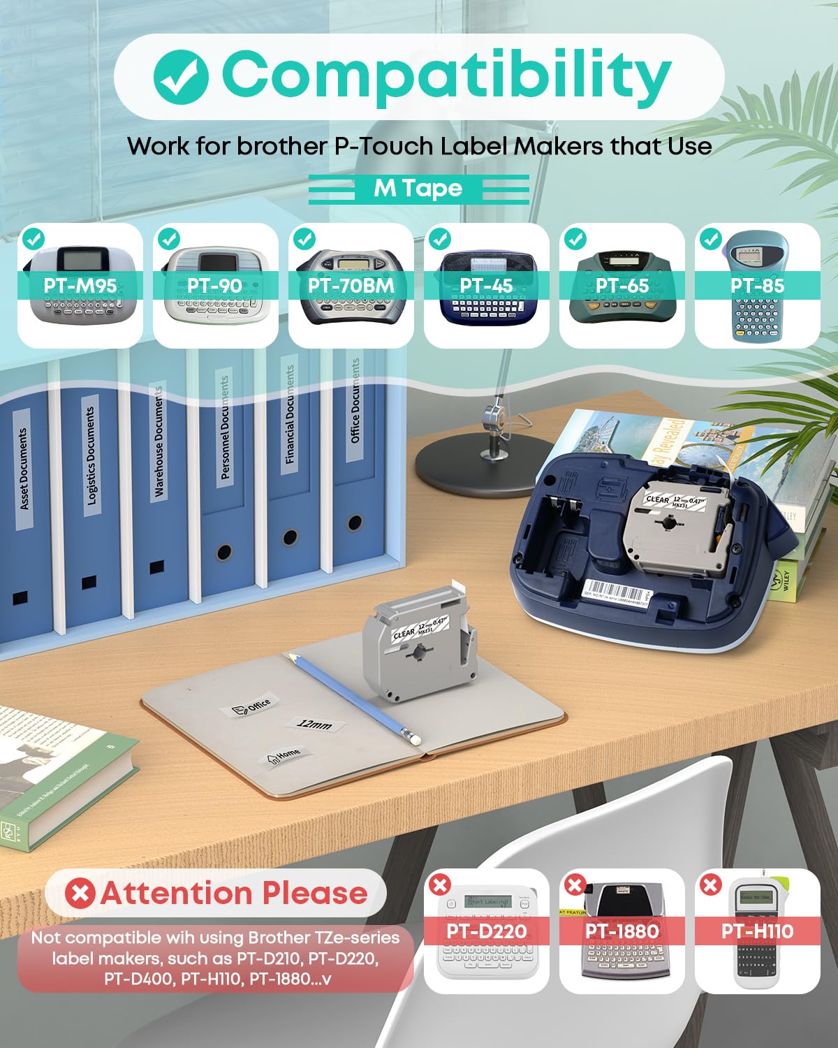 Anycolor PTM95 Clear Tape M-131 Replace for Brother PTouch M Tape 12mm 0.47