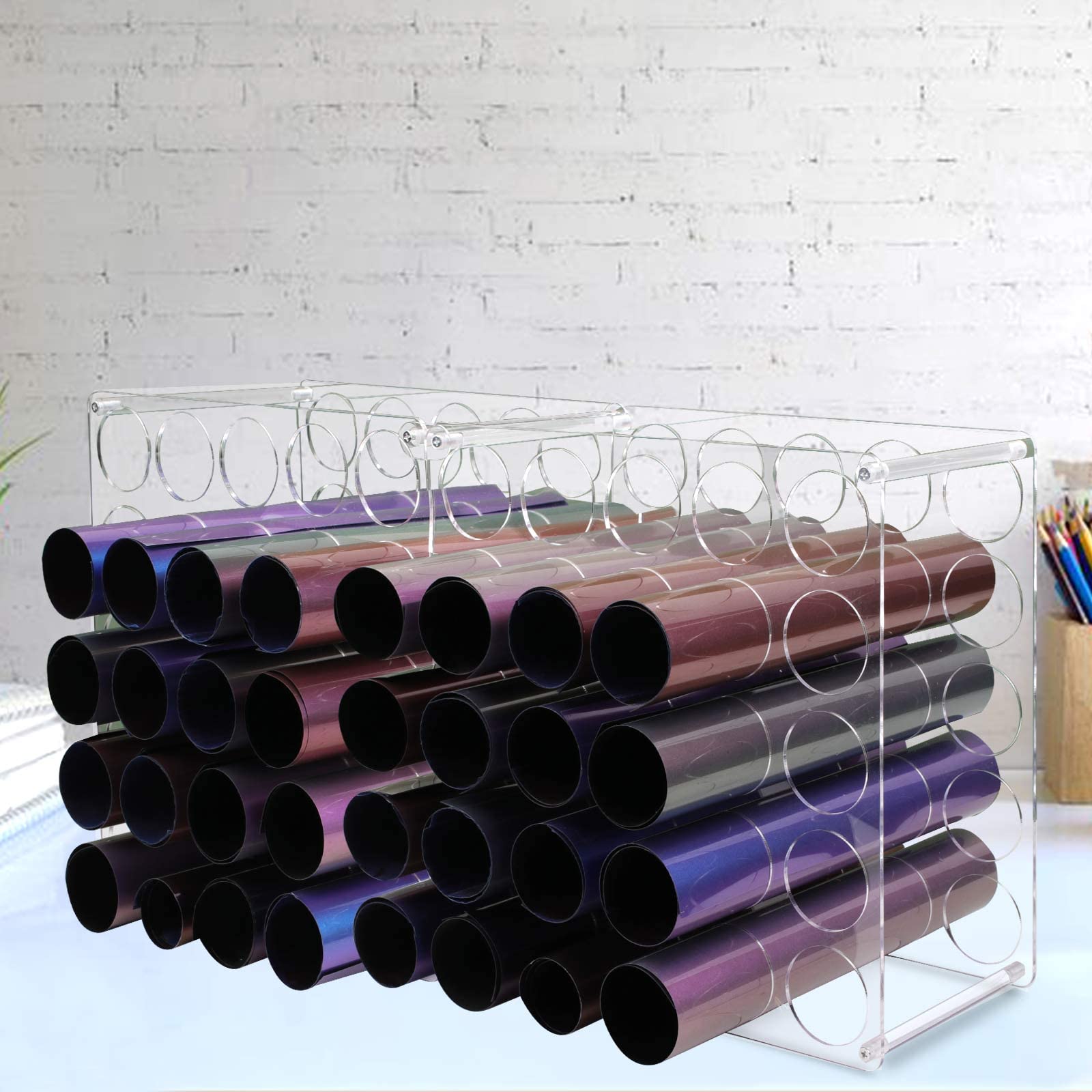 volepet Vinyl Storage Rack 50-Holes Acrylic Vinyl Roll Holder Craft Storage Organizer for Craft Room