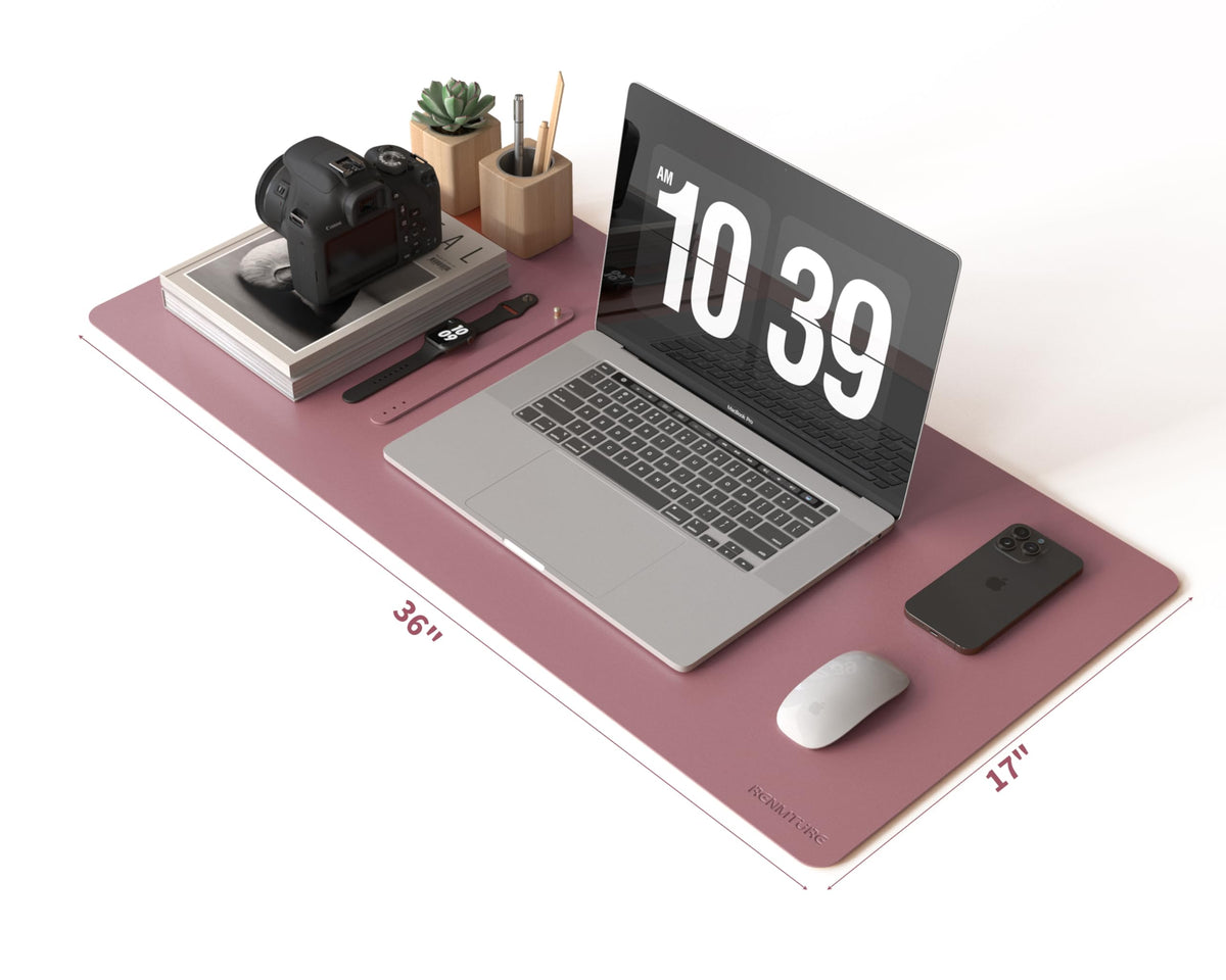 RENMTURE PU Mouse Pad, Faux Leather Large Desk Pad, Home Work Office Accessories, Non-Slip Desk