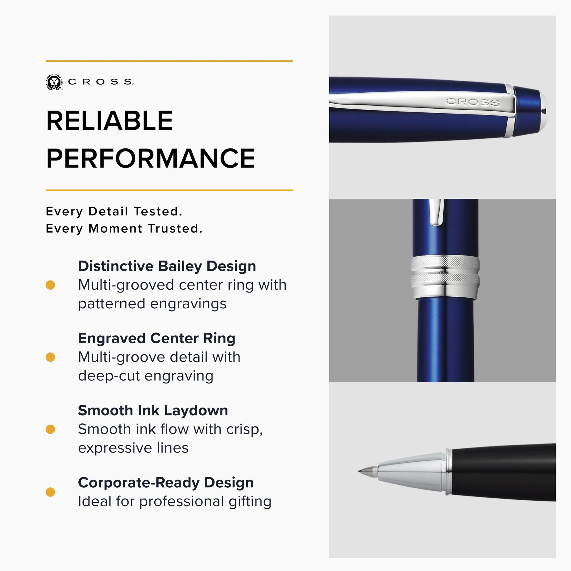 Cross Bailey Blue Lacquer Rollerball Pen, Medium Point, Black Ink