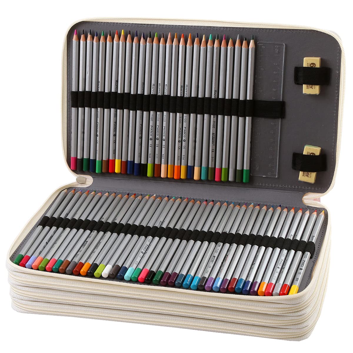 Lbxgap 300 Individual-Slots Pencil Case 4-Layer Zipped Holder w/Handle