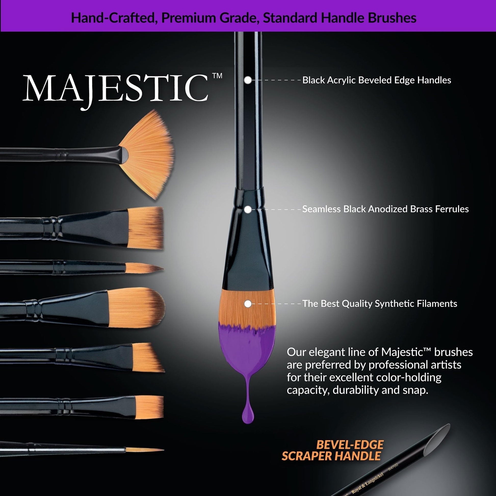 Royal & Langnickel Majestic Filbert and Oval Wash Artist Brush Set, 7-piece