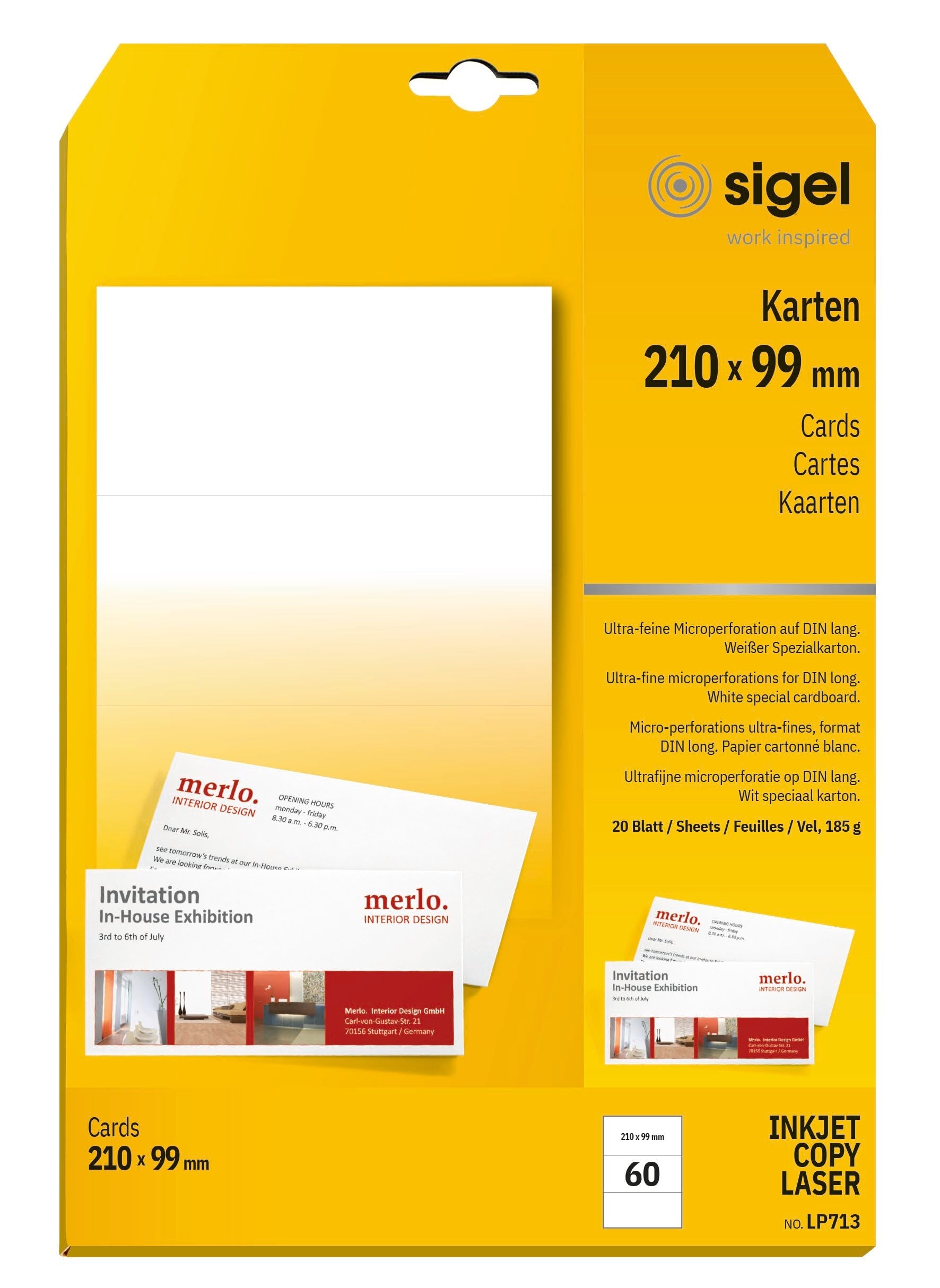 Sigel LP713 PC Compliment Cards, DL (4.13 x 8.27 inches), white, 60 cards