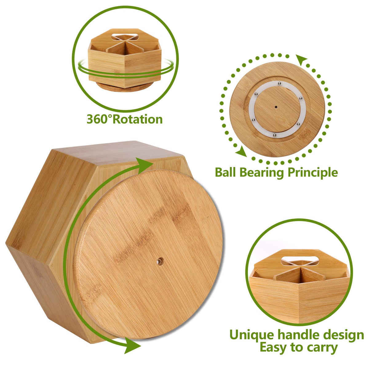 Marbrasse Bamboo Art Supply Organizer, Rotating Pencil Pen Holder, Office Supplies Desktop Storage