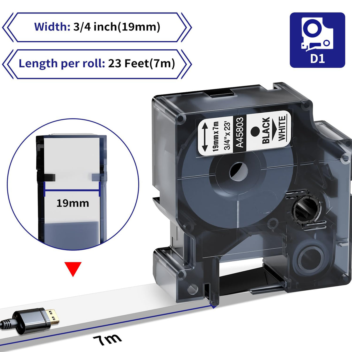 6Pk Compatible Dymo D1 Label Tape 19mm 45803 S0720830 Label Maker Refills