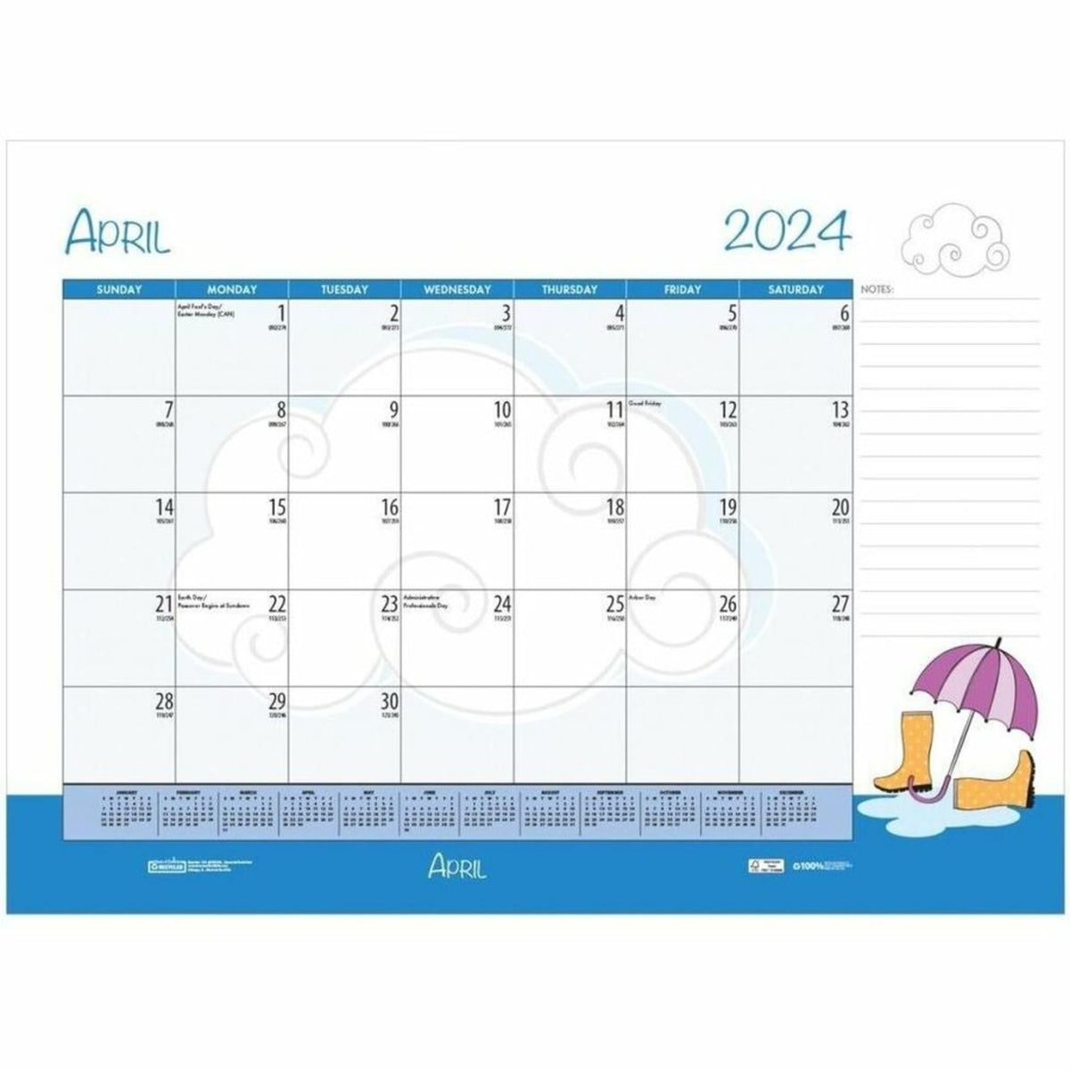 House of Doolittle 2022 Monthly Desk Pad Calendar, Seasonal, 22 x 17 inches, January - December