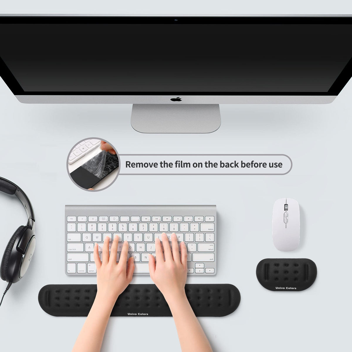 Univo Colors Black Keyboard Wrist Support and Mouse Wrist Rest Set, Made of Memory Foam Soft Gel