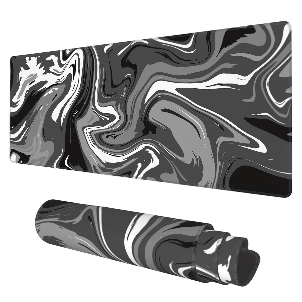 Desk Mat, Abstract Black White Ink Liquid Waves Extended Gaming Mouse Pad Large, 31.5"x11.8" Big