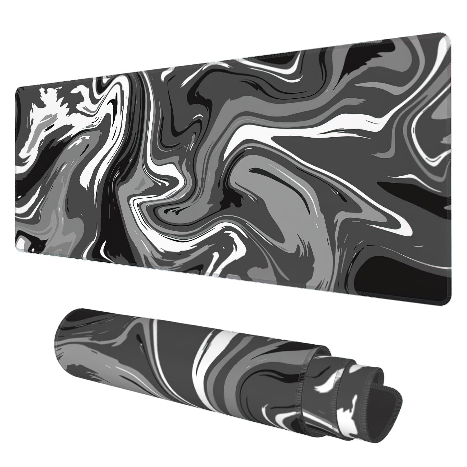 Desk Mat, Abstract Black White Ink Liquid Waves Extended Gaming Mouse Pad Large, 31.5"x11.8" Big