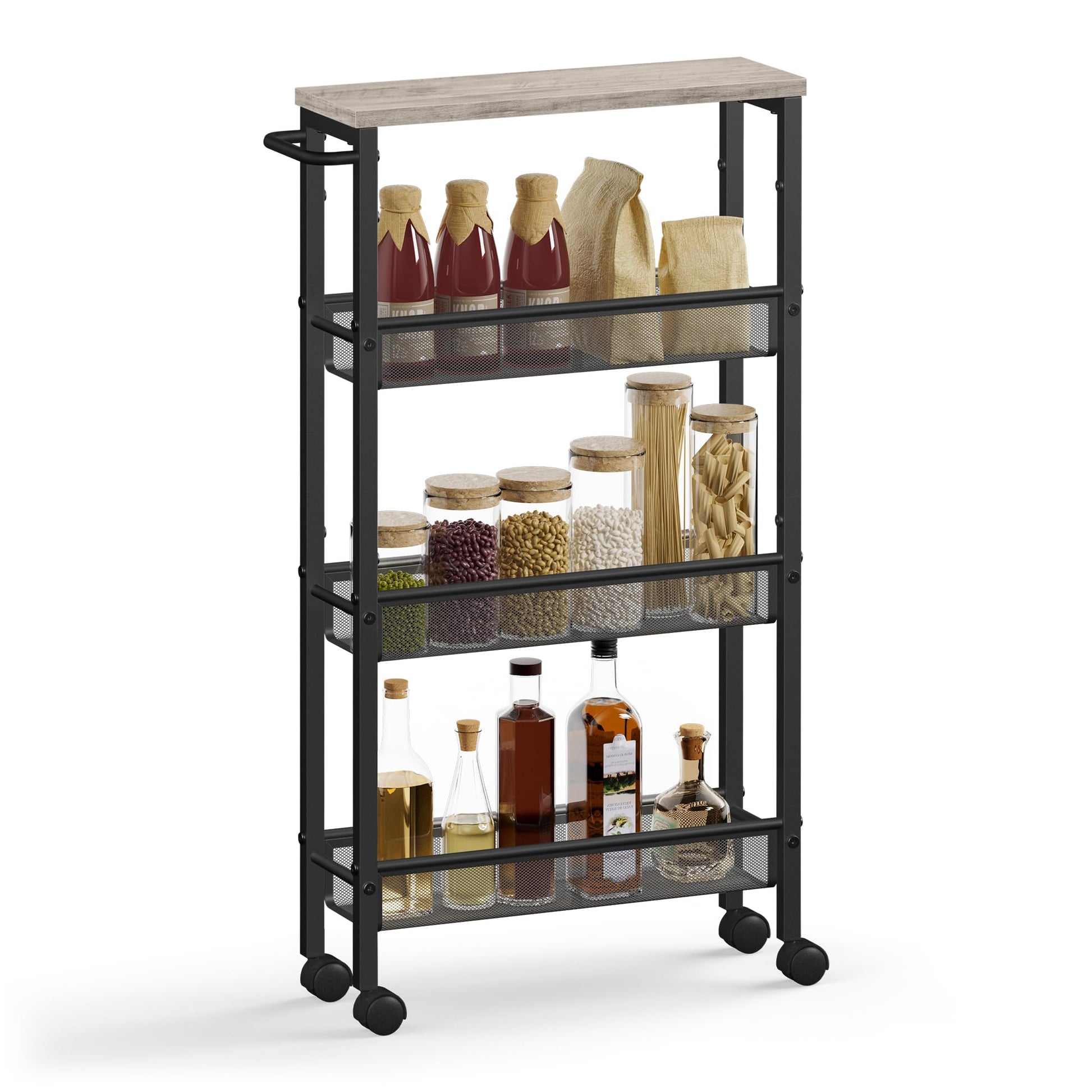VASAGLE 4-Tier Slim Rolling Storage cart with Wheels, 5.1 Inches, Metal