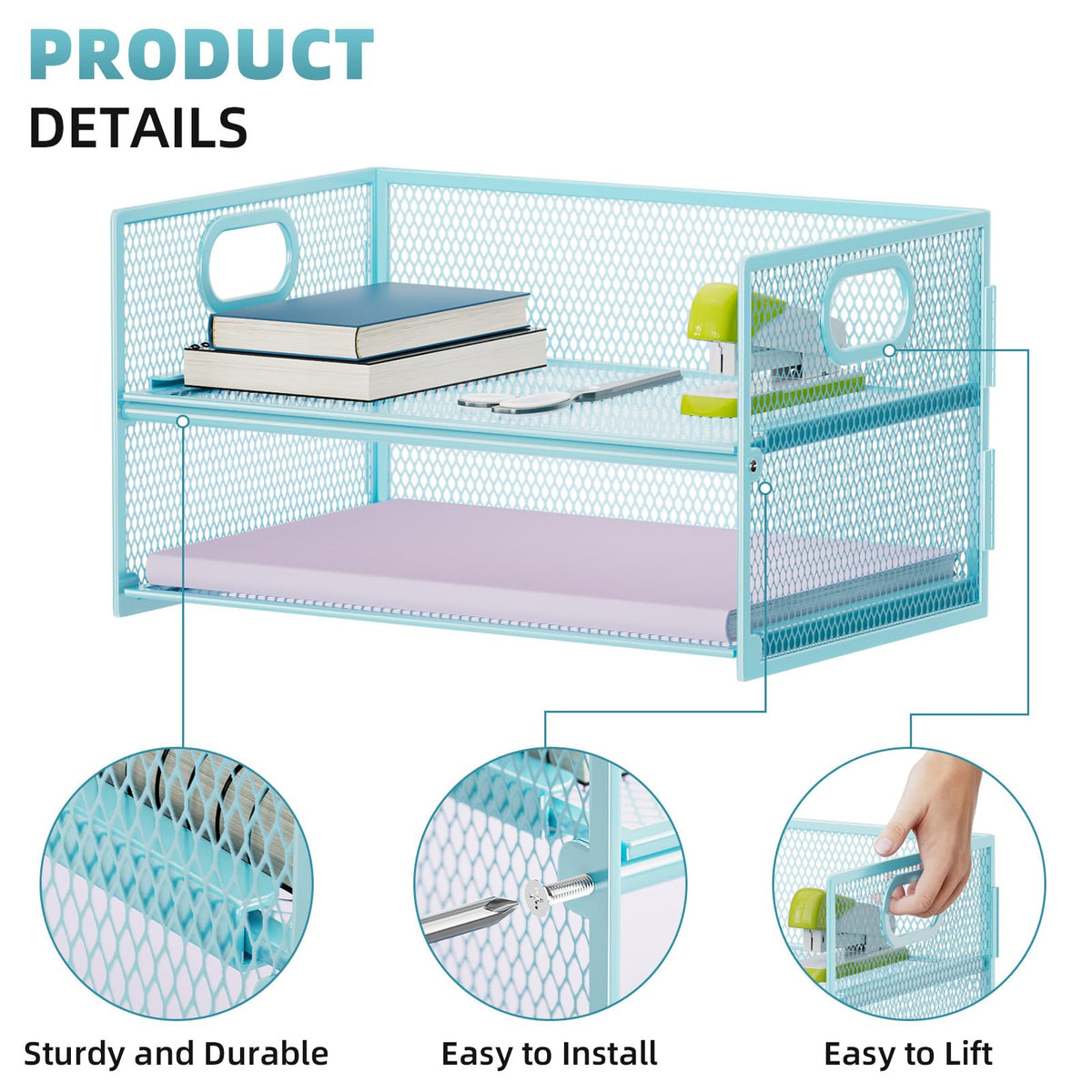 Marbrasse 2 Tier Paper Organizer Letter Tray, Mesh File Organizer with Handle, Paper Sorter Desk