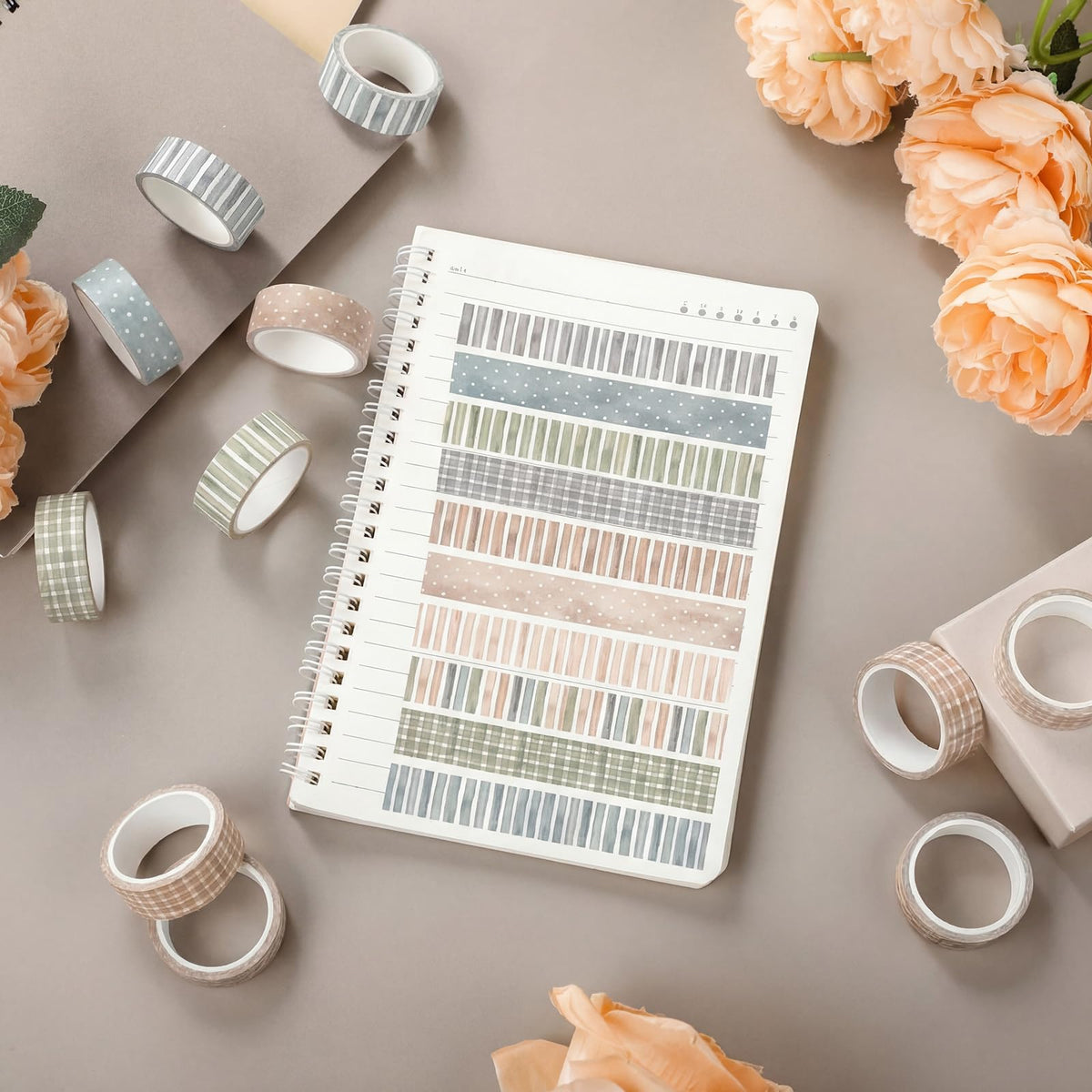 YooNotee 12 Rolls Floral Washi Tape Set,Watercolor,Stripes and Plaid