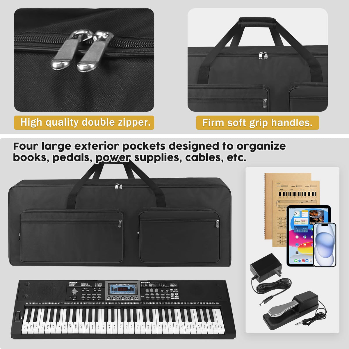 XIDIHF 61 Key Piano Keyboard Case Bag 40.6''x6.1''x17'',Portable Padded Keyboard Gig Bag with