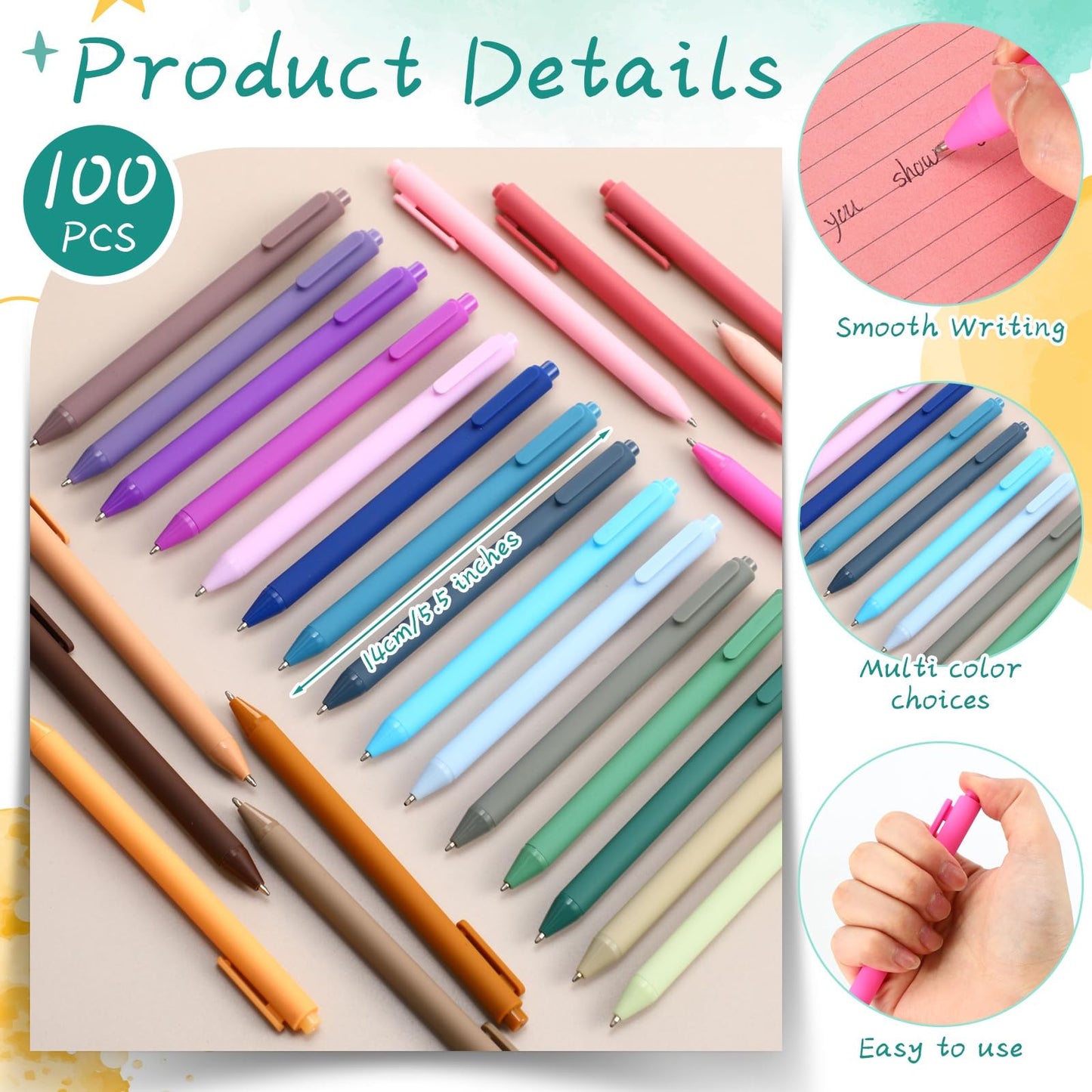 Dinifee 100 Pcs Ballpoint Gel Pens Bulk Retractable, Morandi